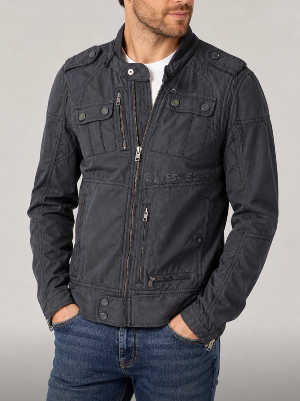 Diesel Vintage Y2K Men's Dark Gray Military Field Biker Jacket